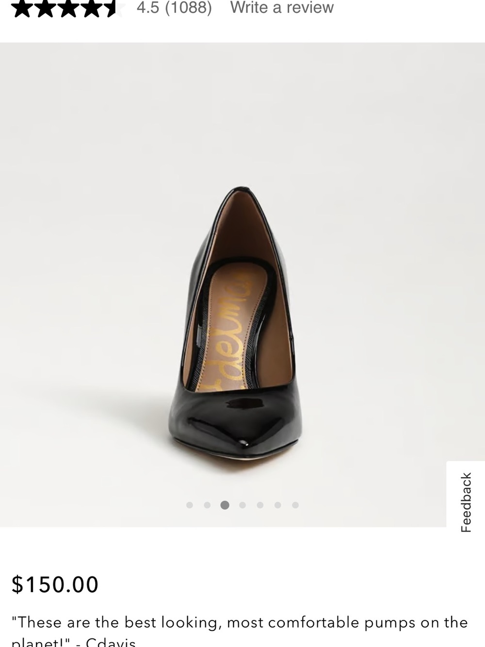 Sam Edelman Hazel Classic Black Patent Pointed-Toe Women's Pumps - Picture 3 of 6